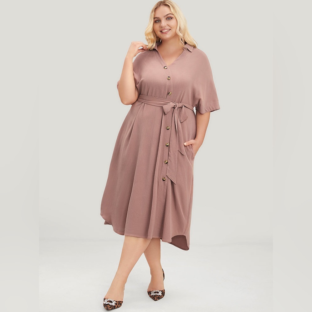 NWT Bloomchic Dolman Sleeve Button Detail Pocket Belted Flutter Dress, 22-24/3X - Picture 3 of 8